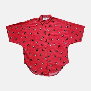Vintage Rare 70s Soho Shirt Jumping Bear Pattern Bottons Back Pockets Retro Red